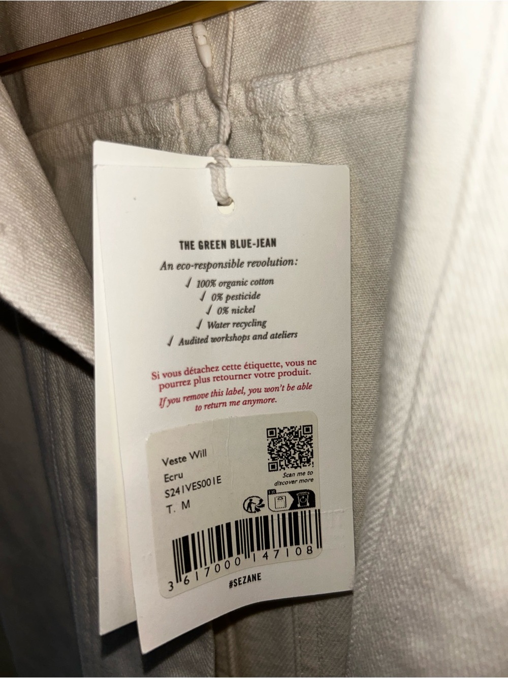 SEZANE Ecru Denim Will Jacket Size medium - Picture 5 of 6